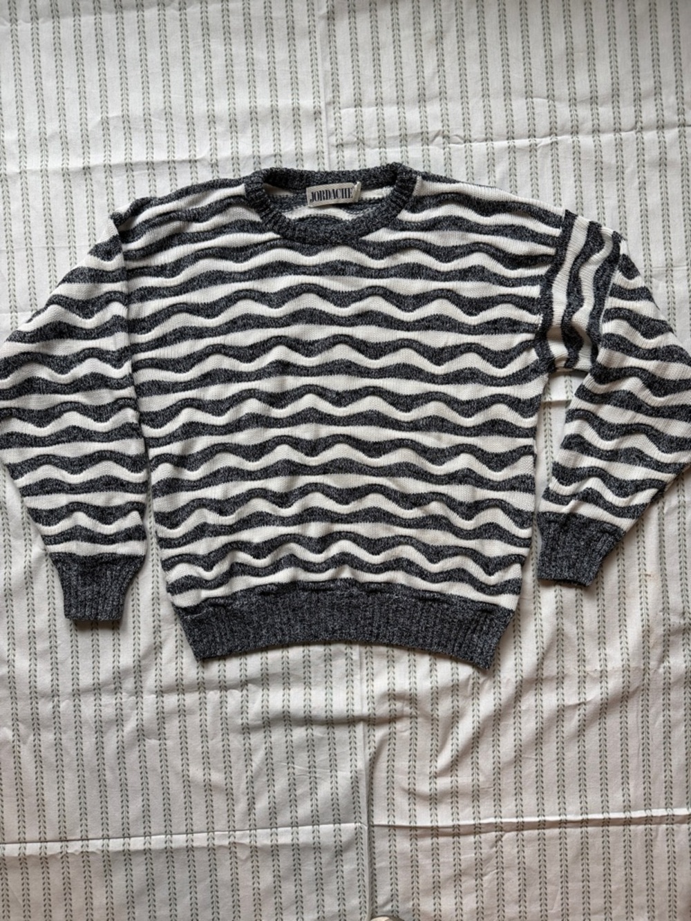 . Jordache‎ Black & White Wave-Stripe Crewneck Sweater